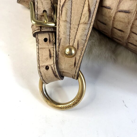 Brahmin Vintage Croc Leather Hobo Bag Brown Tan Harness Ring Medium - Picture 9 of 16